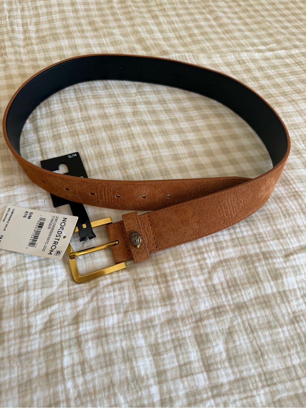 Kurt Geiger Tan Suede Belt with Gold Buckle